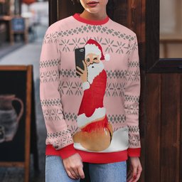 Selfie Santa Ass Ugly Christmas Sweater Powder Pink