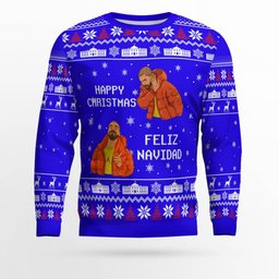 Rapper Drake Meme Happy Christmas Feliz Navidad Christmas Ugly Sweater Blue