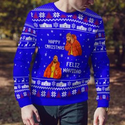 Rapper Drake Meme Happy Christmas Feliz Navidad Christmas Ugly Sweater Blue