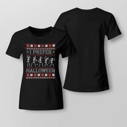 I Prefer Halloween Ugly Christmas Sweater Dancing Skeletons