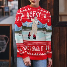 Sexy Santa Dirty Ice-Skate Ugly Christmas Sweater Red