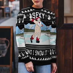 Sexy Santa Dirty Ice-Skate Ugly Christmas Sweater Black