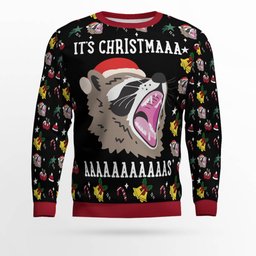 Raccoon It's Christmas Ugly Christmas Sweater Black