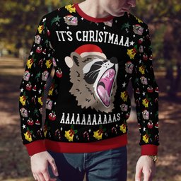 Raccoon It's Christmas Ugly Christmas Sweater Black