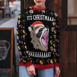 Raccoon It's Christmas Ugly Christmas Sweater Black