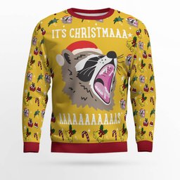 Raccoon It's Christmas Ugly Christmas Sweater Gold Metallic