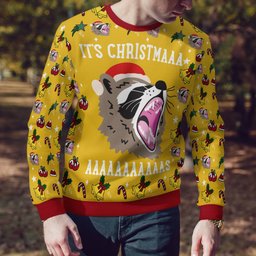 Raccoon It's Christmas Ugly Christmas Sweater Gold Metallic