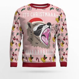 Raccoon It's Christmas Ugly Christmas Sweater Powder Pink