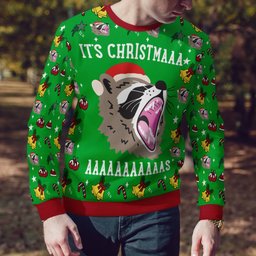 Raccoon It's Christmas Ugly Christmas Sweater Green