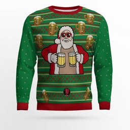 Fill Me Up Santa Beverage Dispenser Ugly Chirstmas Sweater Green