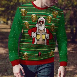 Fill Me Up Santa Beverage Dispenser Ugly Chirstmas Sweater Green