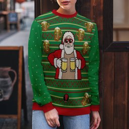 Fill Me Up Santa Beverage Dispenser Ugly Chirstmas Sweater Green