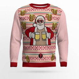 Fill Me Up Santa Beverage Dispenser Ugly Chirstmas Sweater Powder Pink