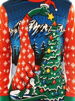 Dinosaur Hanging Star Ugly Christmas Sweater