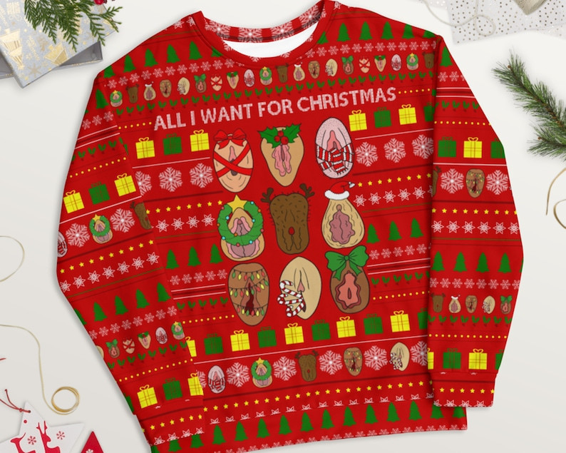 Merry Clitmas Vulva All I Want For Christmas Ugly Christmas Sweater Red