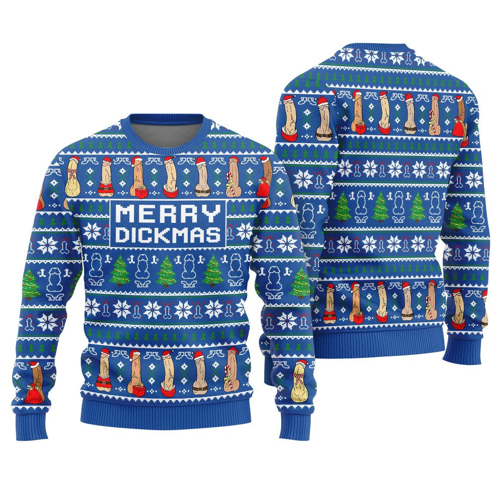 Merry Dickmas Inappropriate Men's Ugly Christmas Sweater Royal