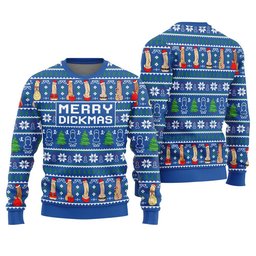 Merry Dickmas Inappropriate Men's Ugly Christmas Sweater Royal