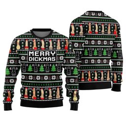 Merry Dickmas Inappropriate Men's Ugly Christmas Sweater Black