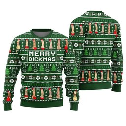 Merry Dickmas Inappropriate Men's Ugly Christmas Sweater Green
