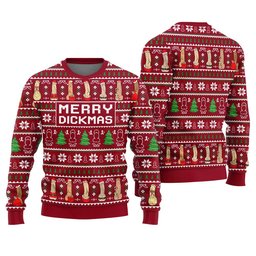 Merry Dickmas Inappropriate Men's Ugly Christmas Sweater Red
