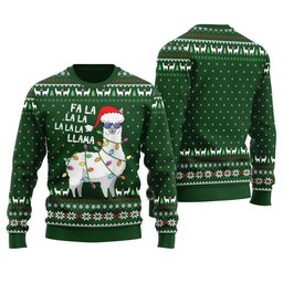 Cool Llama Ugly Christmas Sweater Green