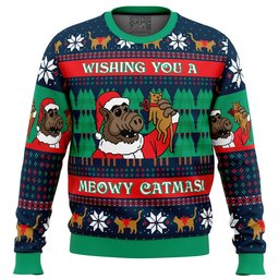 Wishing You a Meowy Catmas Ugly Christmas Sweater - Skullridding