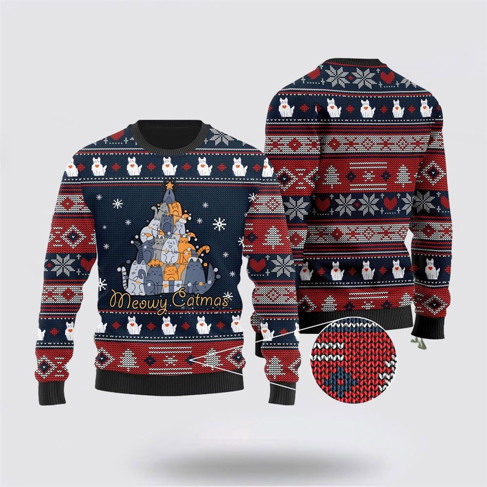 Meowy Catmas Christmas Cats Tree Ugly Sweater - Skullridding
