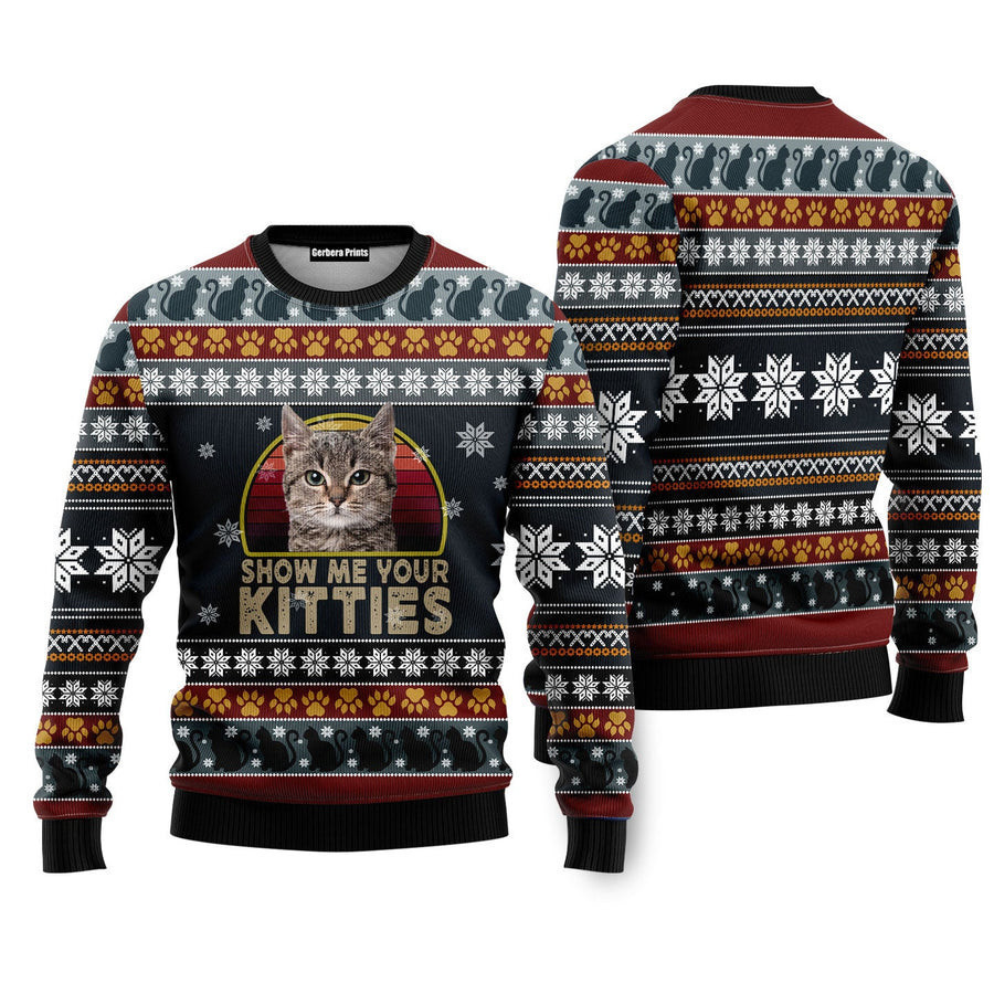Cat Show Me Your Kitties Ugly Christmas Sweater - Skullridding