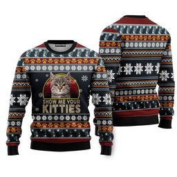 Cat Show Me Your Kitties Ugly Christmas Sweater - Skullridding