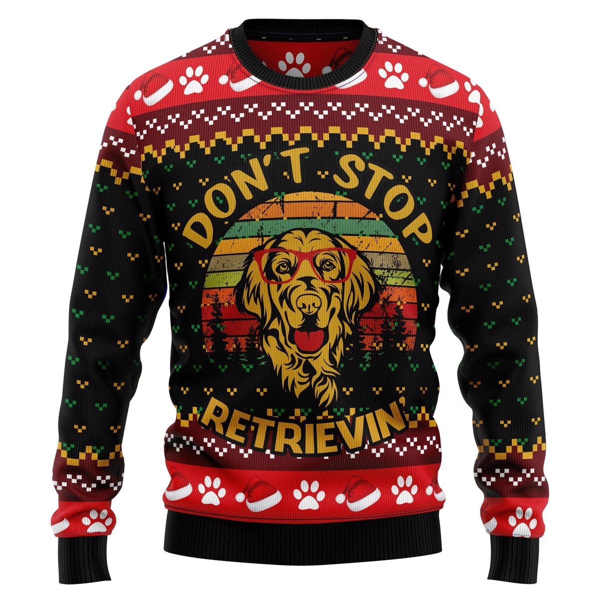 Golden Retriever Don't Stop Ugly Christmas Sweater - Skullridding