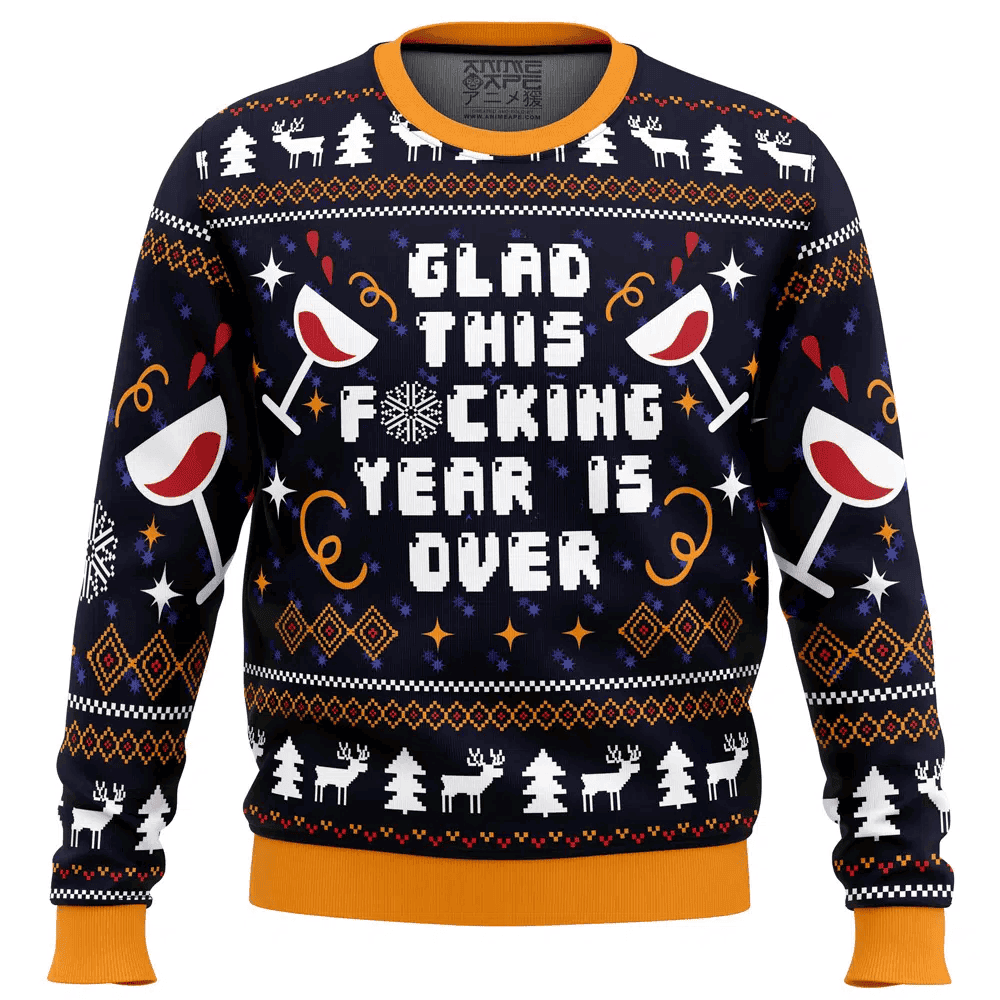 Glad This Fucking Year is Over Pop Culture Ugly Christmas Sweater - Skullridding
