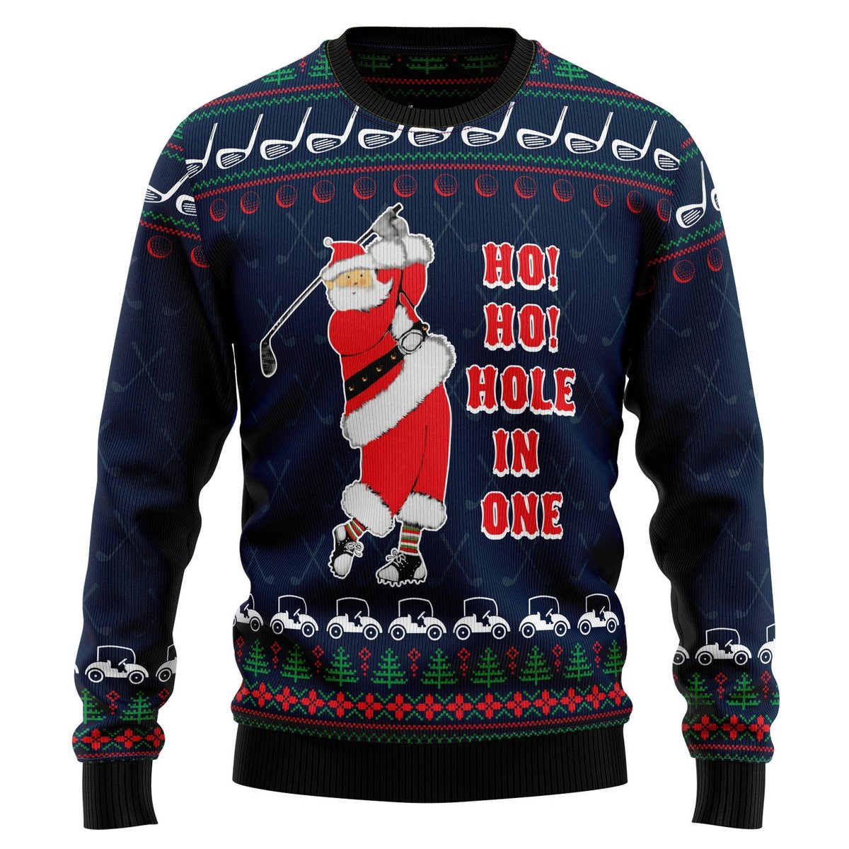 Santa Claus Ho Ho Hole In One Ugly Christmas Sweater - Skullridding