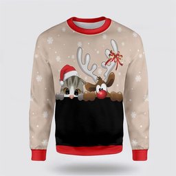 Cat and Reindeer Ugly Christmas Sweater - Skullridding