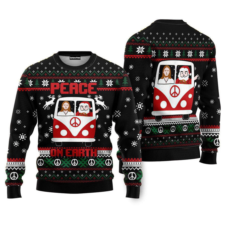 Christian & Santa Peace On Earth Ugly Christmas Sweater - Skullridding