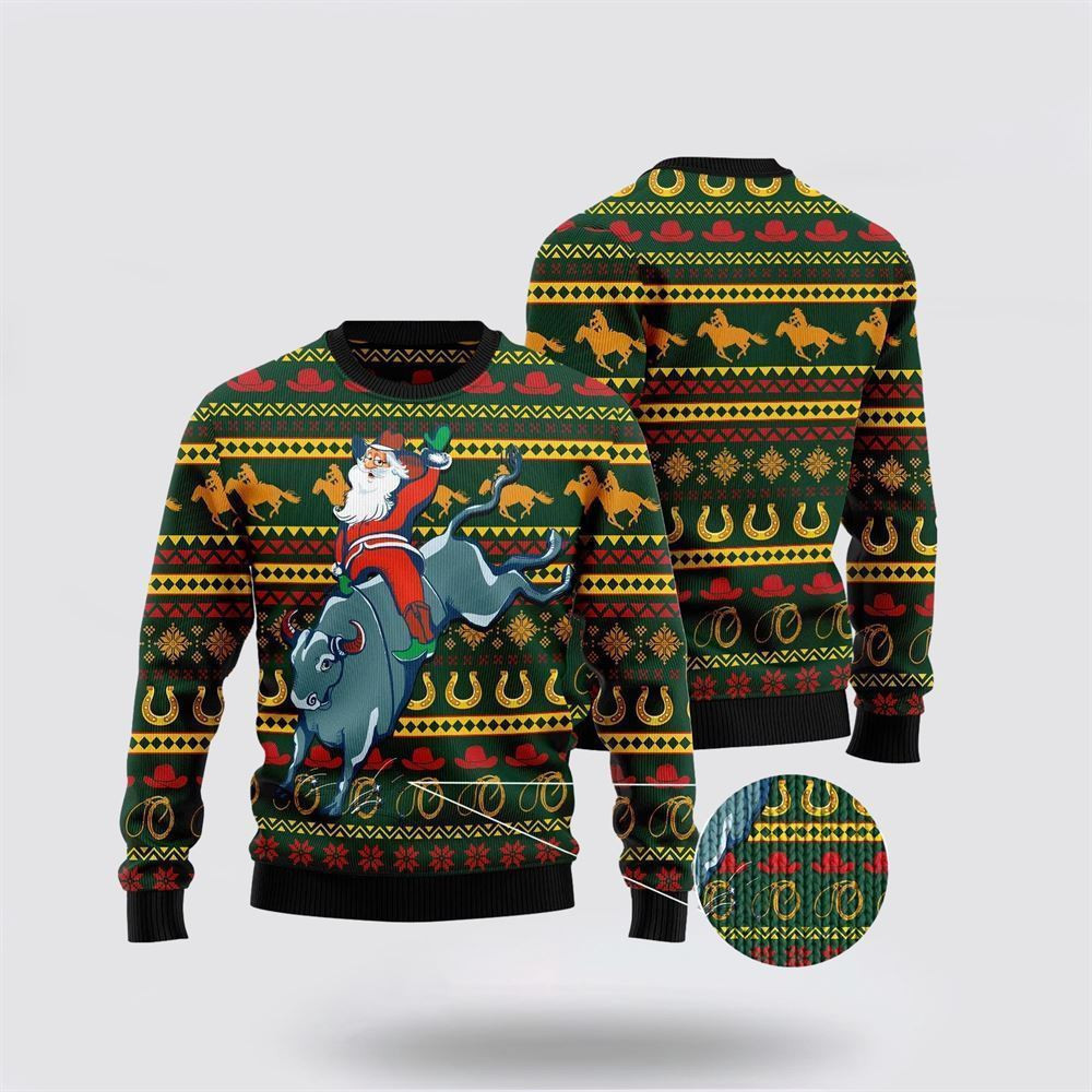 Amazing Cowboy Santa Claus Ugly Christmas Sweater - Skullridding