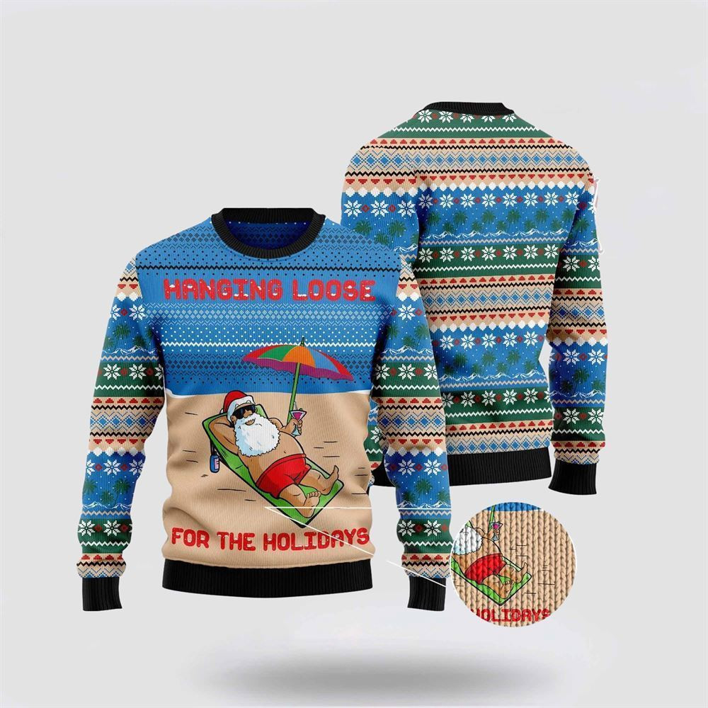 Santa Claus Hanging Loose For The Holiday Ugly Christmas Sweater - Skullridding