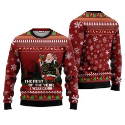 Deer Hunter and Santa Slaus The Rest Of The Year I Wear Camo Ugly Christmas Sweater - Skullridding