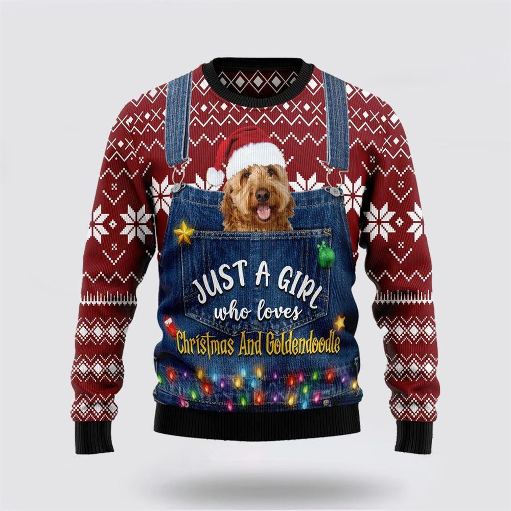 Just A Girl Who Loves Christmas and Goldendoodle Ugly Christmas Sweater - Skullridding