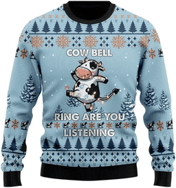 Cow Bell Ring Are You Listening Christmas Ugly Sweater - Skullridding
