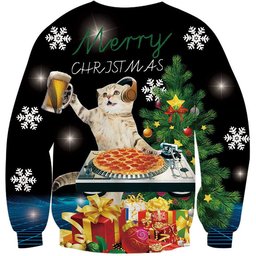 Jing Beer Pizza Cat Ugly Christmas Sweater - Skullridding