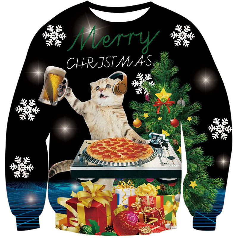Jing Beer Pizza Cat Ugly Christmas Sweater - Skullridding