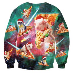 Pig Cat Pizza Ugly Christmas Sweater - Skullridding