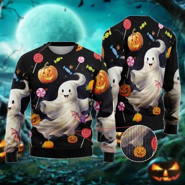 Ghost Candies Halloween Ugly Sweater - Skullridding