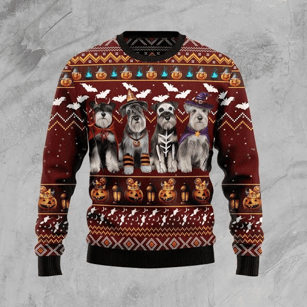 Miniature Schnauzer Halloween Ugly Sweater - Skullridding