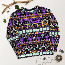 I Wish It Was Halloween Ugly Christmas Sweater - Skullridding