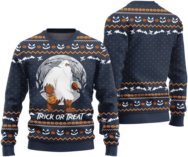 Trick Or Treat Yeti Halloween Ugly Sweater - Skullridding