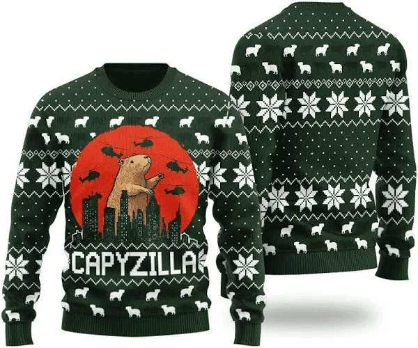 Funny Monster Capybara Capyzilla Funny Christmas Sweater - Skullridding