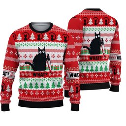 Black Cat What Ugly Christmas Sweater - Skullridding
