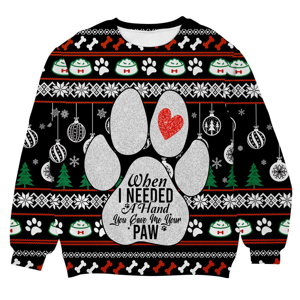 When I Need A Hand You Gave Me Your Paw Ugly Christmas Sweater - Skullridding