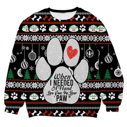 When I Need A Hand You Gave Me Your Paw Ugly Christmas Sweater - Skullridding